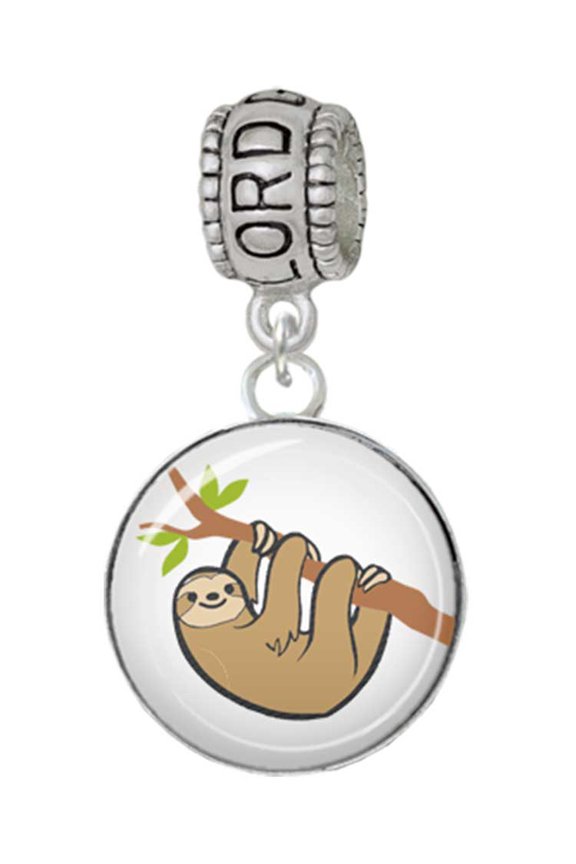 Silvertone Domed Sloth Lord Guide Me Charm Bead