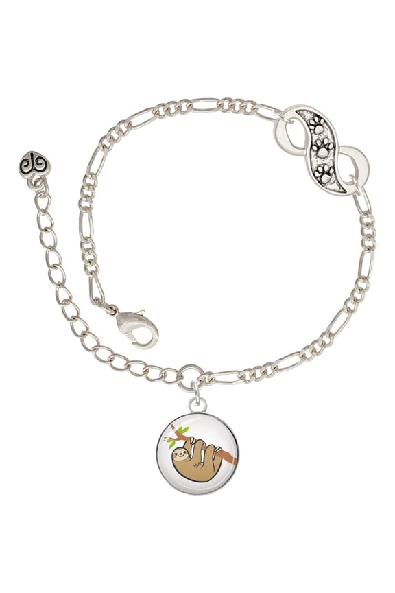 Silvertone Domed Sloth Silver-tone Paw Infinity Link Chain Bracelet, 6"+2" Extender
