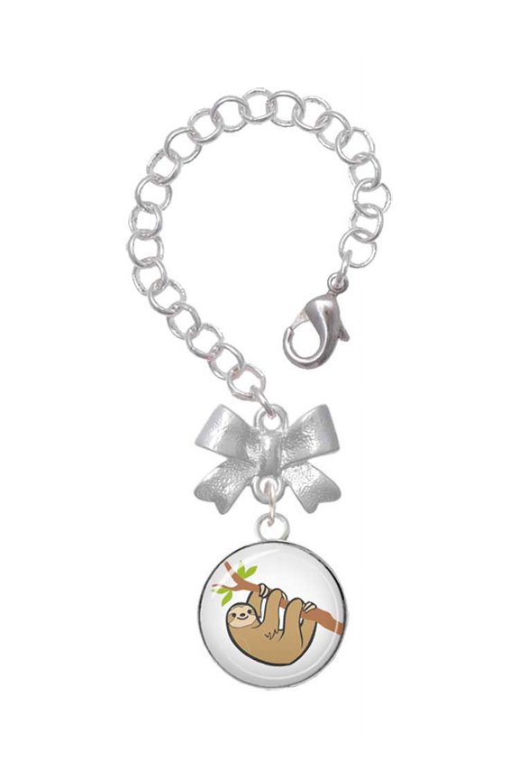 Silvertone Domed Sloth - Silvertone Bow Charm Accessory for Tumblers and Thermal Cups