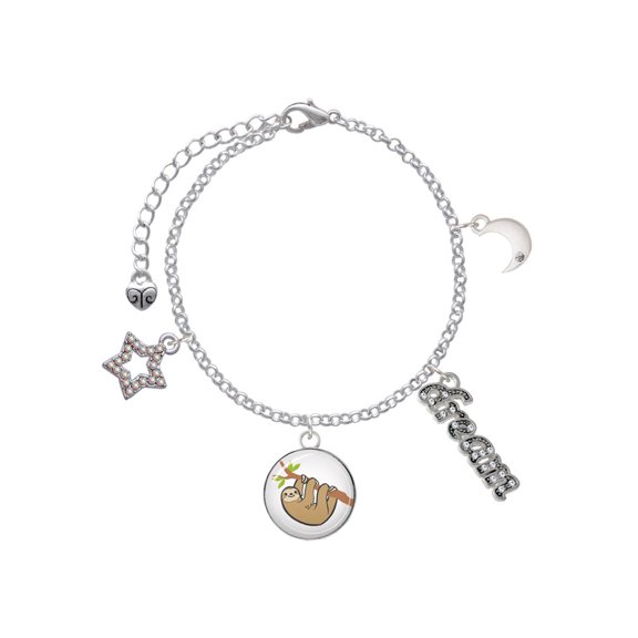 Delight Jewelry Silvertone Domed Sloth Silvertone Dream Big Charm Bracelet, 7.5+2" Extender