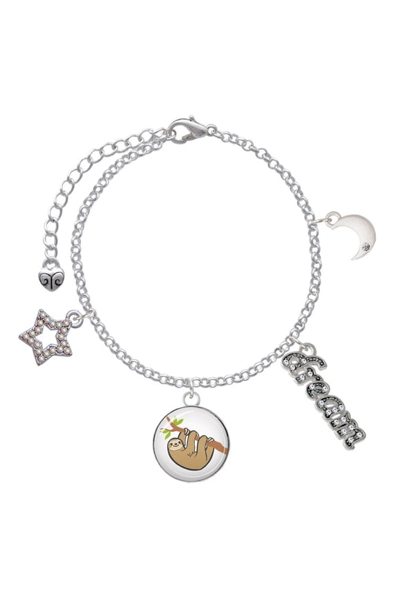 Silvertone Domed Sloth Silvertone Dream Big Charm Bracelet, 7.5+2" Extender