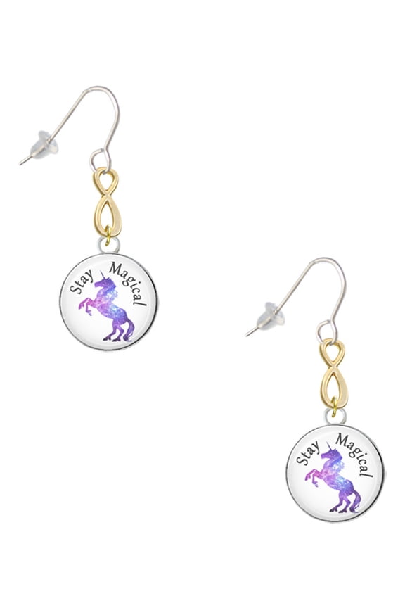 Silvertone Domed Stay Magical Unicorn Gold Tone Infinity French Earrings