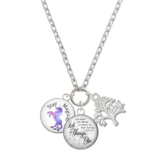Delight Jewelry Silvertone Domed Stay Magical Unicorn Let Things Go Fall Zoey Charm Necklace, 28"