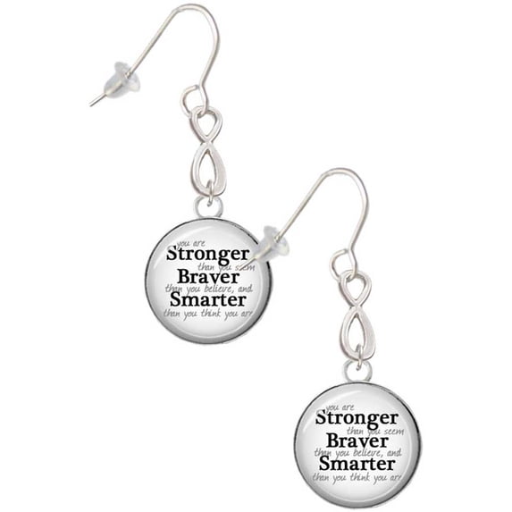 Delight Jewelry Silvertone Domed Stronger Braver Smarter Silver tone Infinity French Earrings