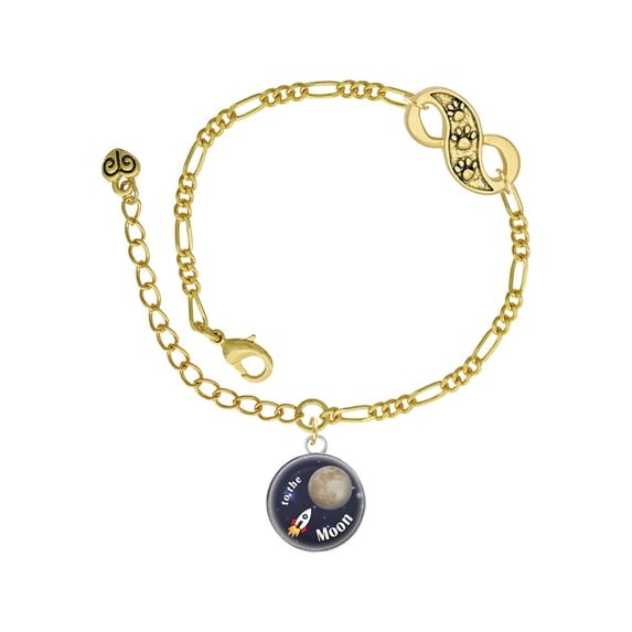 Delight Jewelry Silvertone Domed To the Moon Rocket Gold-tone Paw Infinity Link Chain Bracelet, 6"+2" Extender