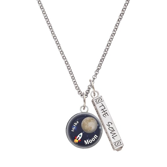 Delight Jewelry Silvertone Domed To the Moon Rocket Silvertone Hope Anchors the Soul Bar Charm Necklace, 23"