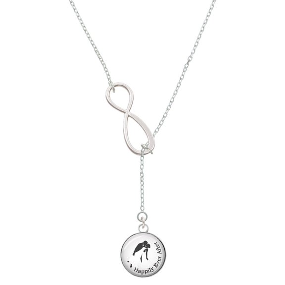 Delight Jewelry Silvertone Domed Wedding Couple Happily Ever After Silver tone Elegant Infinity Lariat Necklace