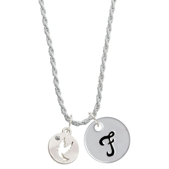 Delight Jewelry Silvertone Dove Disc Silvertone Script Initial Disc - F - Charm Necklace, 20"+3"