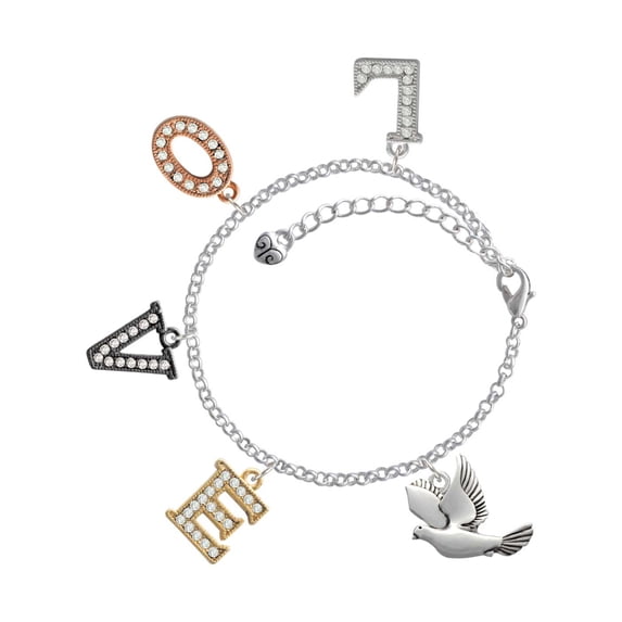 Delight Jewelry Silvertone Dove Multi-Colored Crystal Love Charm Bracelet