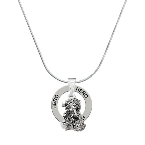Delight Jewelry Silvertone Dragon with AB Crystal Eyes & Clear Ball Hero Ring Charm Necklace, 18"