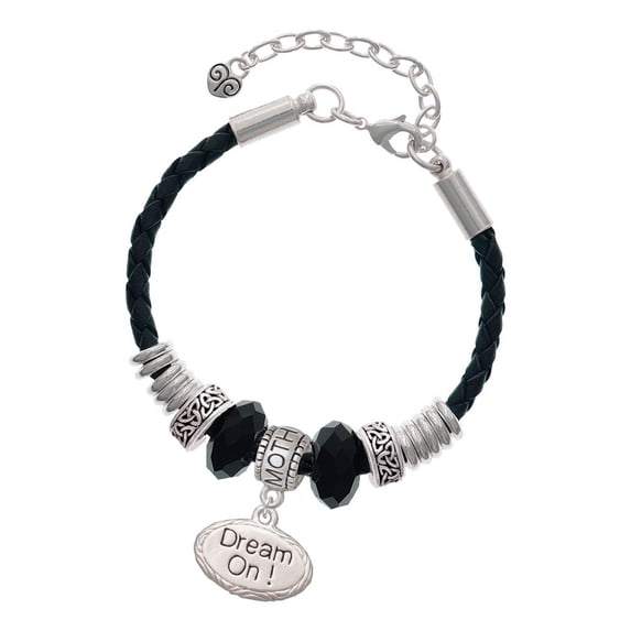 Delight Jewelry Silvertone Dream On Oval Mother Celtic Knot Leather Bead Bracelet, 7"+2" Extender