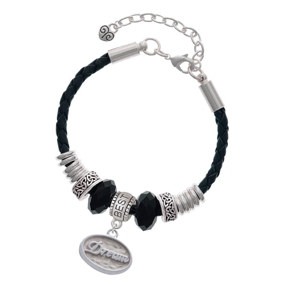 Delight Jewelry Silvertone Dream - Oval Seal Best Friend Celtic Knot Leather Bead Bracelet, 7"+2" Extender