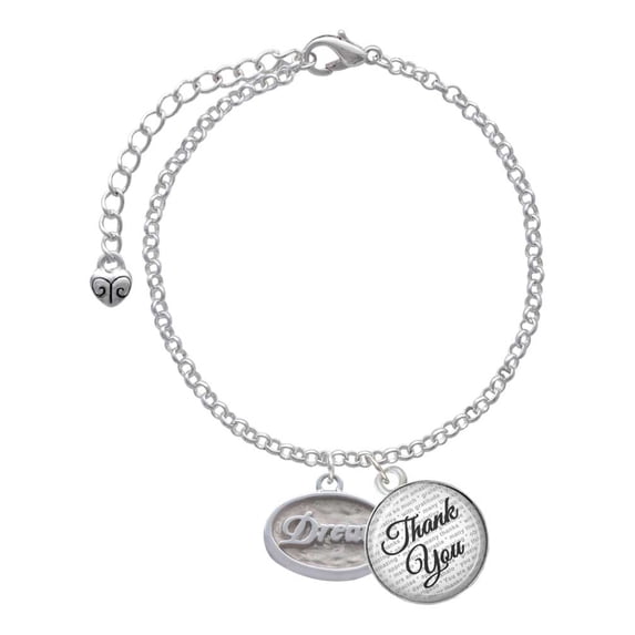 Delight Jewelry Silvertone Dream - Oval Seal - Domed Thank You Charm Bracelet, 6"+2"