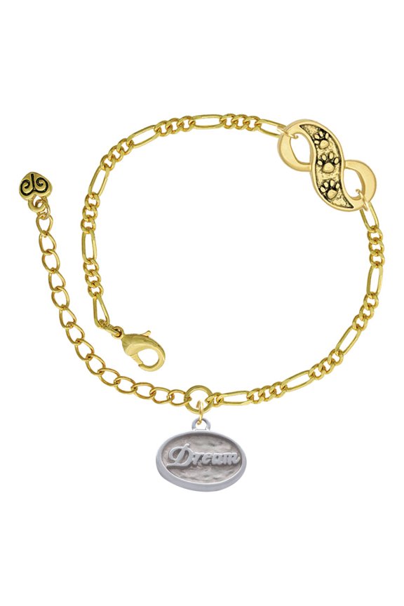 Silvertone Dream - Oval Seal Gold-tone Paw Infinity Link Chain Bracelet, 6"+2" Extender
