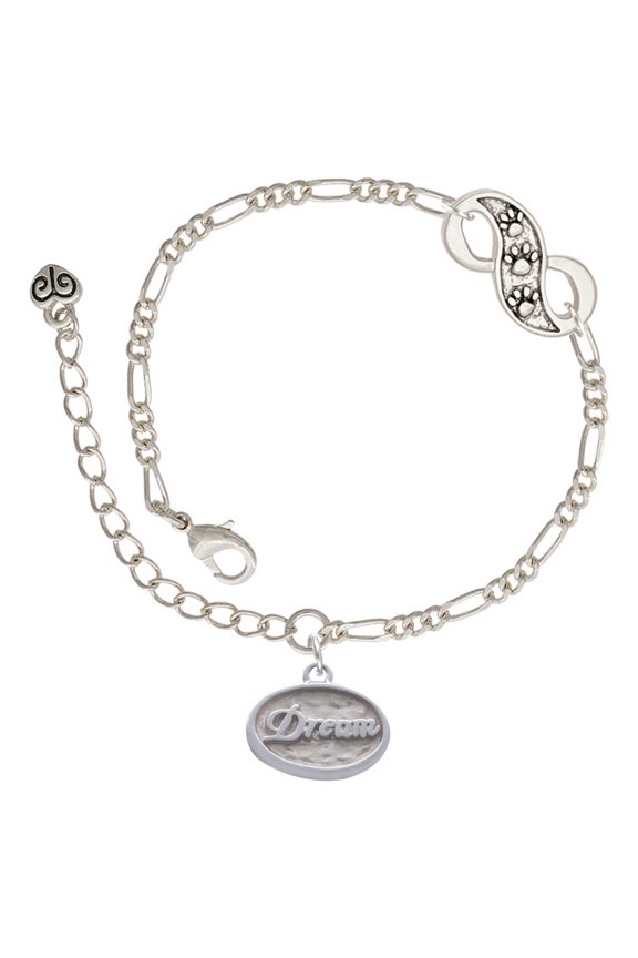 Silvertone Dream - Oval Seal Silver-tone Paw Infinity Link Chain Bracelet, 6"+2" Extender