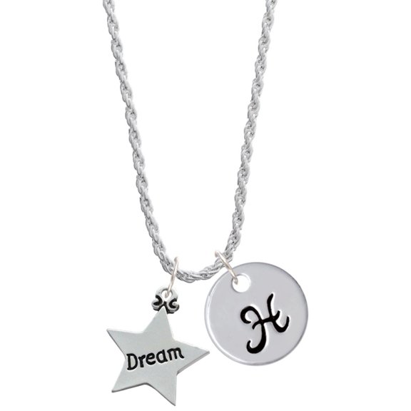 Delight Jewelry Silvertone Dream Star Silvertone Script Initial Disc - H - Charm Necklace, 20"+3"
