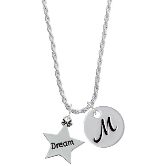 Delight Jewelry Silvertone Dream Star Silvertone Script Initial Disc - M - Charm Necklace, 20"+3"