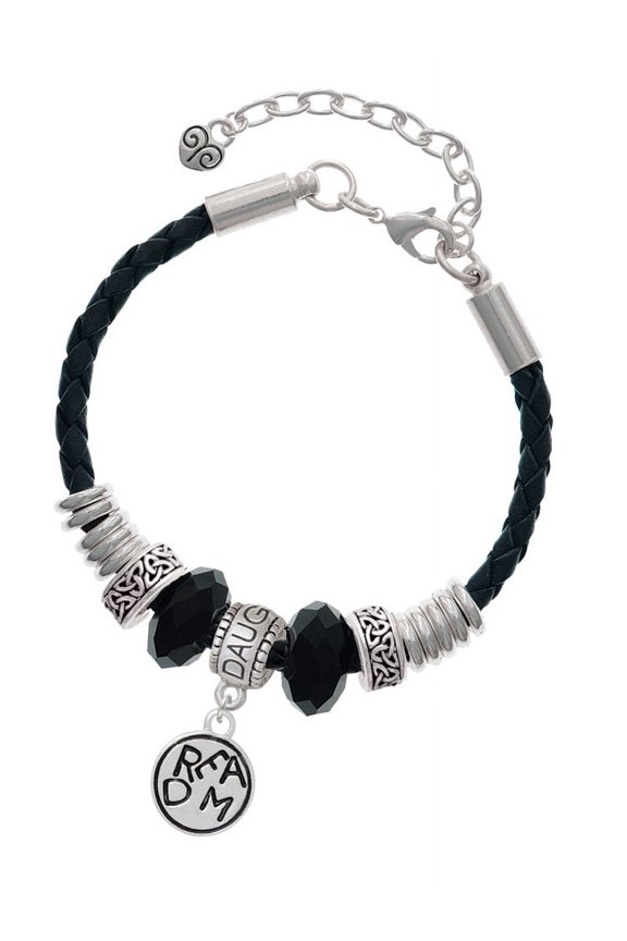 Silvertone Dream in Circle Daughter Celtic Knot Leather Bead Bracelet, 7"+2" Extender