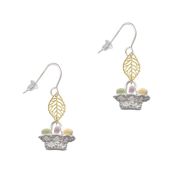 Delight Jewelry Silvertone Easter Egg Basket Goldtone Leaf French Earrings