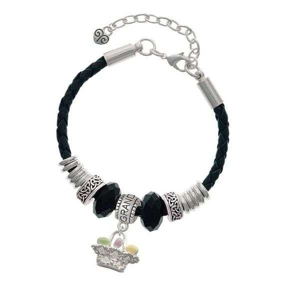 Delight Jewelry Silvertone Easter Egg Basket Granddaughter Celtic Knot Leather Bead Bracelet, 7"+2" Extender