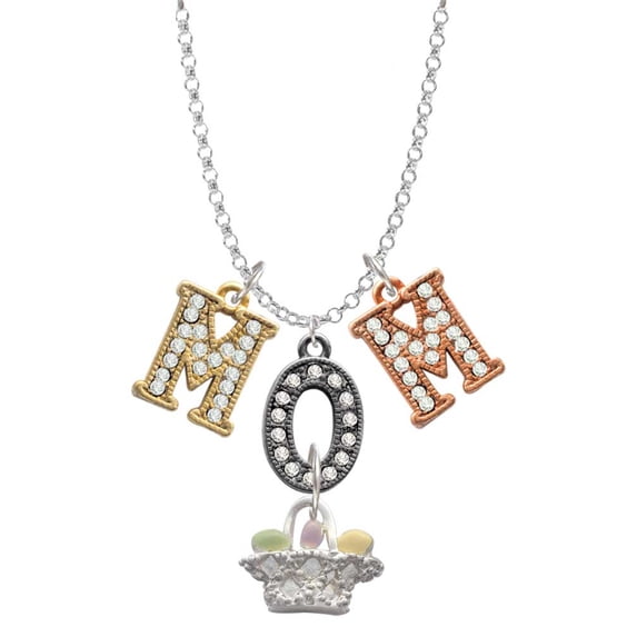 Delight Jewelry Silvertone Easter Egg Basket Multi-Colored Crystal Mom Charm Necklace