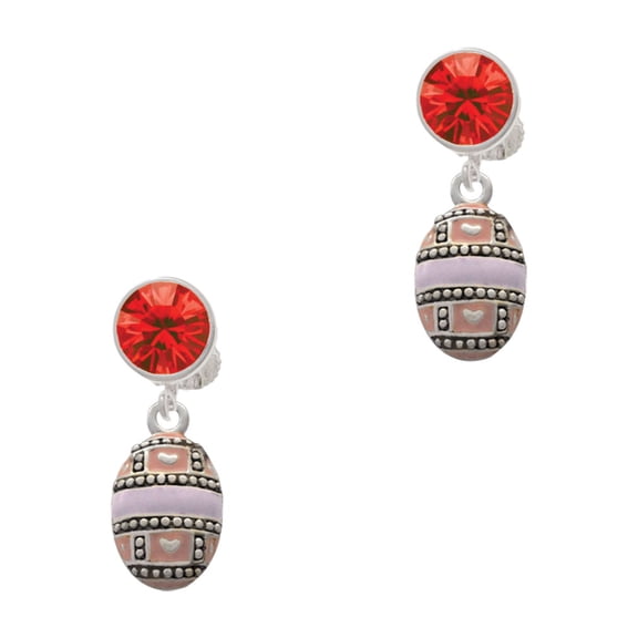 Delight Jewelry Silvertone Egg Pink & Lavender Red Crystal Clip on Earrings