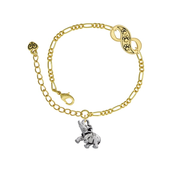 Delight Jewelry Silvertone Elephant Gold-tone Paw Infinity Link Chain Bracelet, 6"+2" Extender