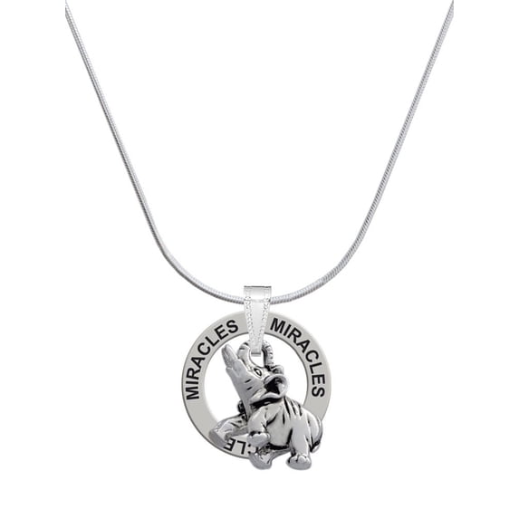 Delight Jewelry Silvertone Elephant Miracles Ring Charm Necklace, 18"