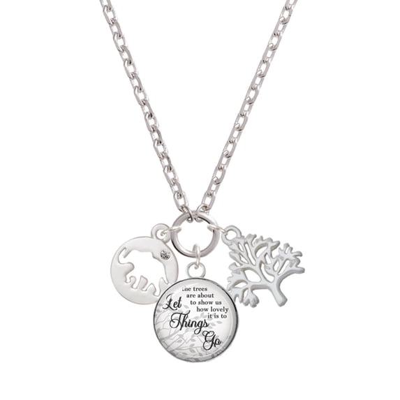 Delight Jewelry Silvertone Elephant Silhouette Let Things Go Fall Zoey Charm Necklace, 28"