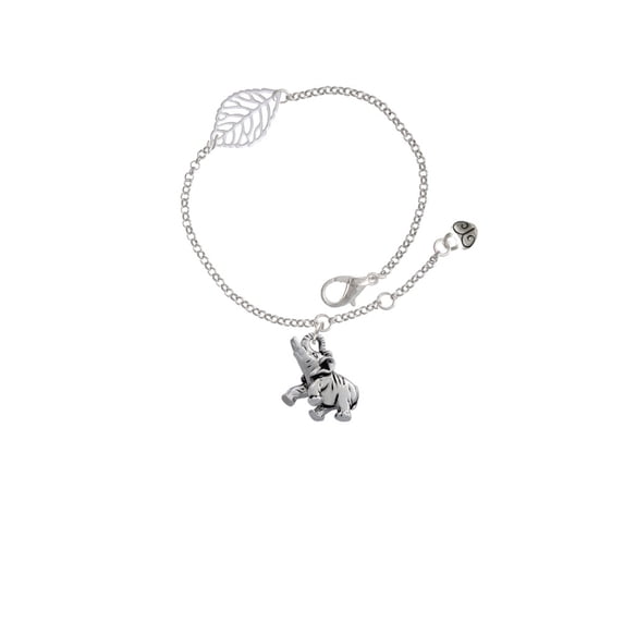 Delight Jewelry Silvertone Elephant - Silvertone Leaf Delicate Bracelet, 6.25+1.75"