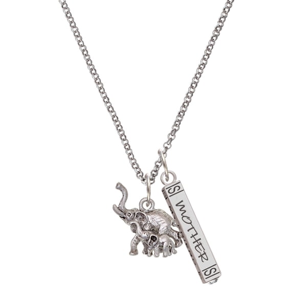 Delight Jewelry Silvertone Elephant with Baby Silvertone Mother Daughter Bar Charm Necklace, 23"