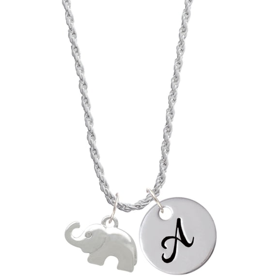 Delight Jewelry Silvertone Elephant with Crystal Eyes Silvertone Script Initial Disc - A - Charm Necklace, 20"+3"