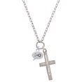 thumbnail image 1 of Delight Jewelry Silvertone Emoticon :-O - Surprise - Be Strong and Courageous Engraved Cross Zoey Necklace, 28", 1 of 4