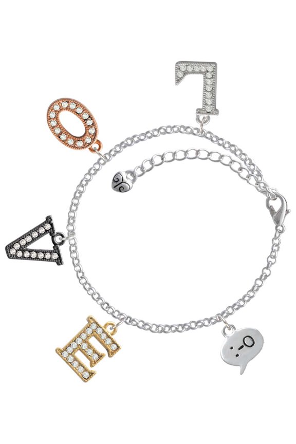 Silvertone Emoticon :-O - Surprise - Multi-Colored Crystal Love Charm Bracelet