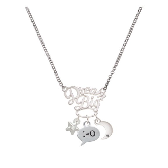 Delight Jewelry Silvertone Emoticon :-O - Surprise - Silvertone Dream Big Pendant Necklace, 25"