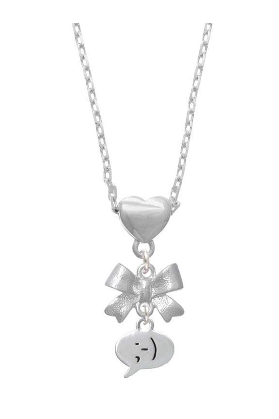Silvertone Emoticon :- ) - Winking - Silver tone Bow Heart Necklace