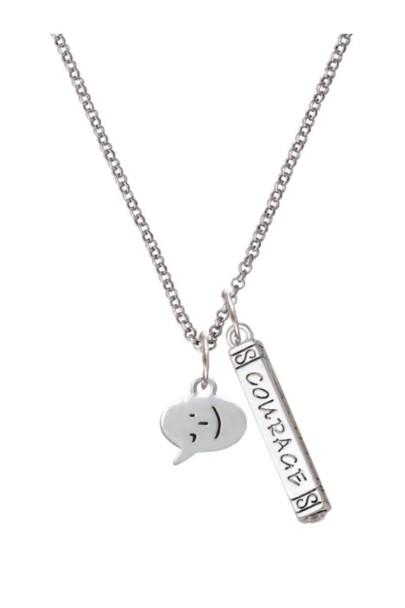 Silvertone Emoticon :- ) - Winking - Silvertone Courage Strength Wisdom Honesty Bar Charm Necklace, 23"