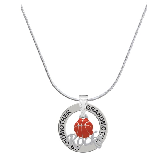 Delight Jewelry Silvertone Enamel Basketball ''Rocks'' Silvertone Grandmother Ring Charm Necklace, 18"