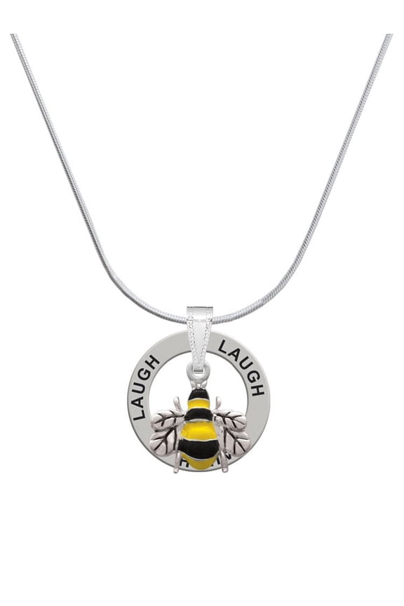 Silvertone Enamel Bee Laugh Ring Charm Necklace, 18"