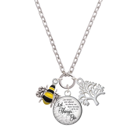 Delight Jewelry Silvertone Enamel Bee Let Things Go Fall Zoey Charm Necklace, 28"