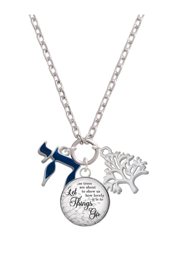 Silvertone Enamel Blue Chai Let Things Go Fall Zoey Charm Necklace, 28"