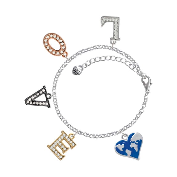 Delight Jewelry Silvertone Enamel Earth Heart Multi-Colored Crystal Love Charm Bracelet
