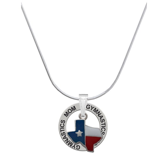 Delight Jewelry Silvertone Enamel Lone Star Texas Gymnastics Mom Ring Charm Necklace, 18"
