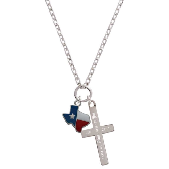 Delight Jewelry Silvertone Enamel Lone Star Texas I Have Plans for You Engraved Cross Zoey Necklace, 28"