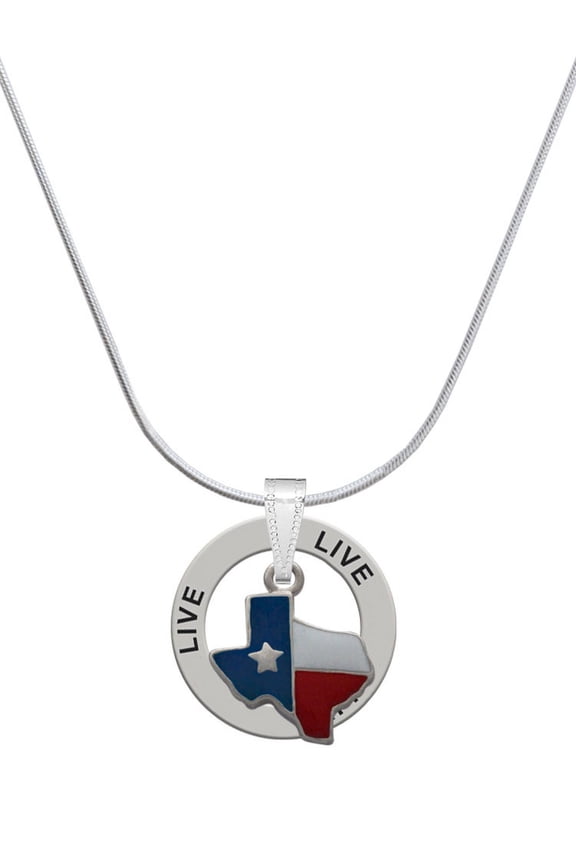 Silvertone Enamel Lone Star Texas Live Ring Charm Necklace, 18"