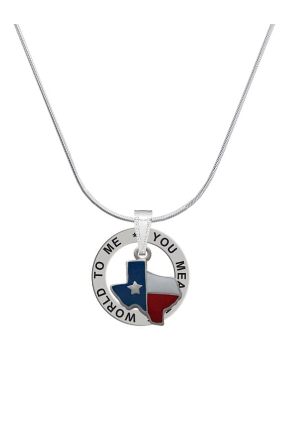 Silvertone Enamel Lone Star Texas Silver-tone You Mean the World to Me Ring Necklace, 18"