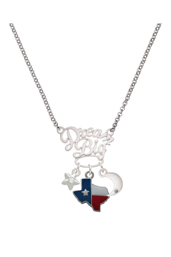 Silvertone Enamel Lone Star Texas Silvertone Dream Big Pendant Necklace, 25"
