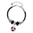 thumbnail image 1 of Delight Jewelry Silvertone Enamel Pink Soccer ball Wife Celtic Knot Leather Bead Bracelet, 7"+2" Extender, 1 of 4