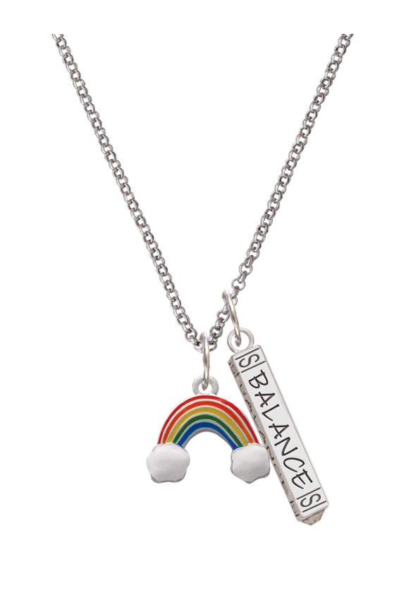Silvertone Enamel Rainbow Silvertone Balance Bar Charm Necklace, 23"