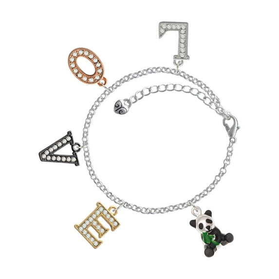 Delight Jewelry Silvertone Enamel Sitting Panda Multi-Colored Crystal Love Charm Bracelet